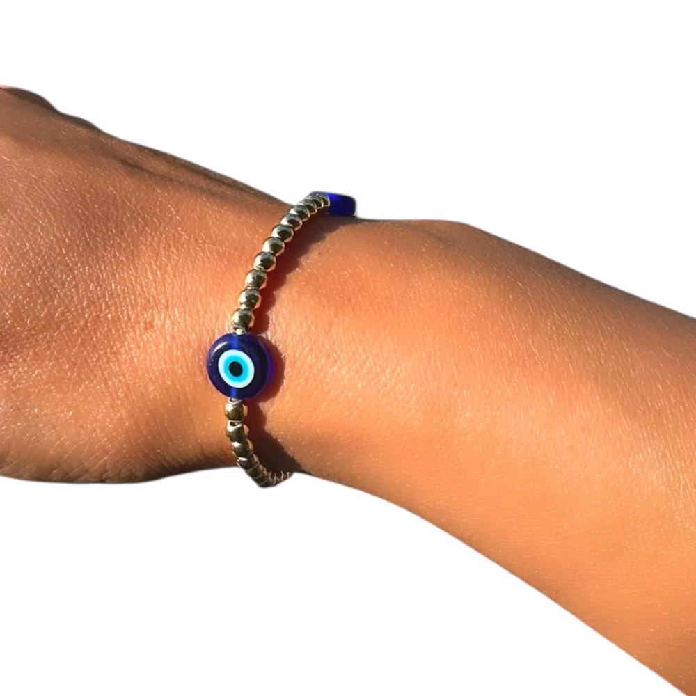 Gold Evil Eye Beaded Stretch Bracelet Festival Bohemian Summer Concerts Party - Picture 3 of 6